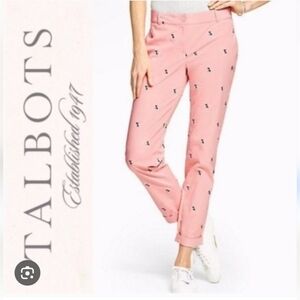 Talbots Weekend Chino 10P Petal Pink  Frenchie Bulldog Embroidered Trouser Pant